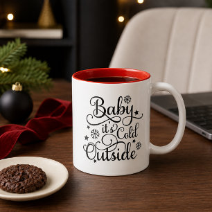Caneca De Café Em Dois Tons Baby É Frio Lá Fora Rascunho Preto