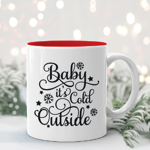 Caneca De Café Em Dois Tons Baby É Frio Lá Fora Rascunho Preto