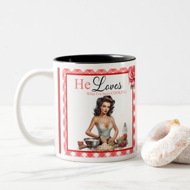 Caneca De Café Em Dois Tons Bachelorette Pinup Rosa (Com Donut)