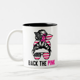 Caneca De Café Em Dois Tons Back the Pink Ribbon Messy Bun American Flag Breas