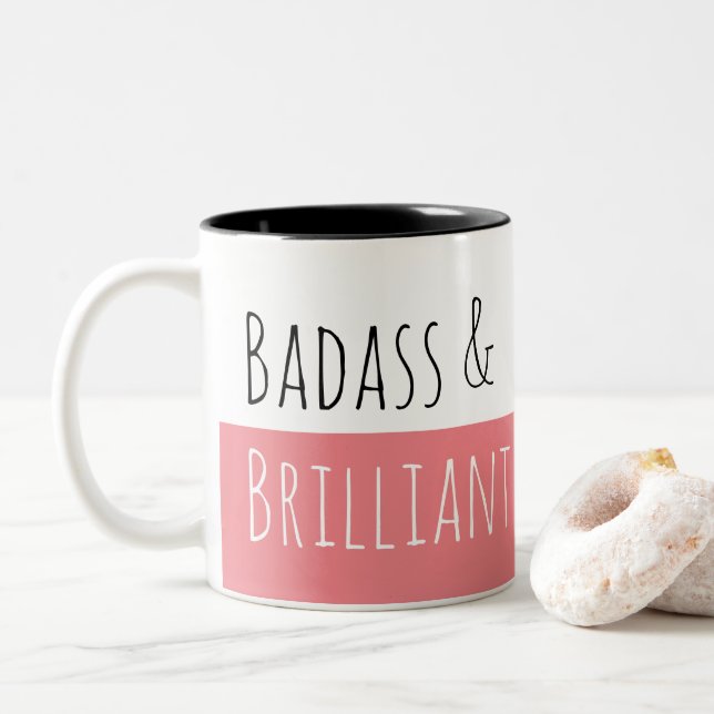Caneca De Café Em Dois Tons Badass & manhã brilhante (Com Donut)