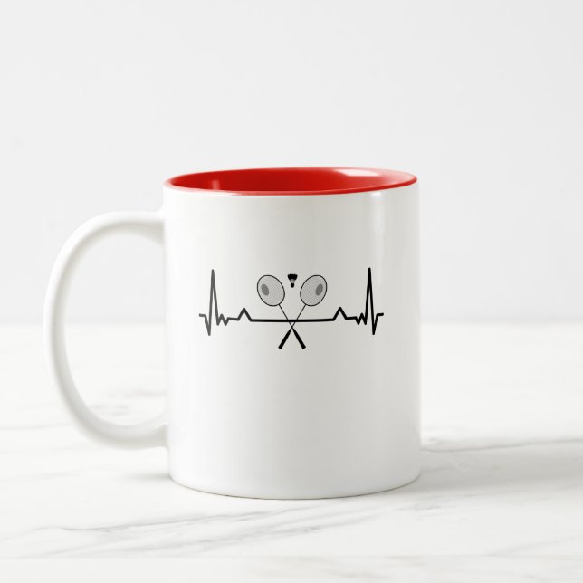 Caneca De Café Em Dois Tons Badminton Heartbeat Presente Mãe Pai (Esquerda)