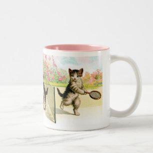 Caneca De Café Em Dois Tons Badminton Kittens Vintage Art