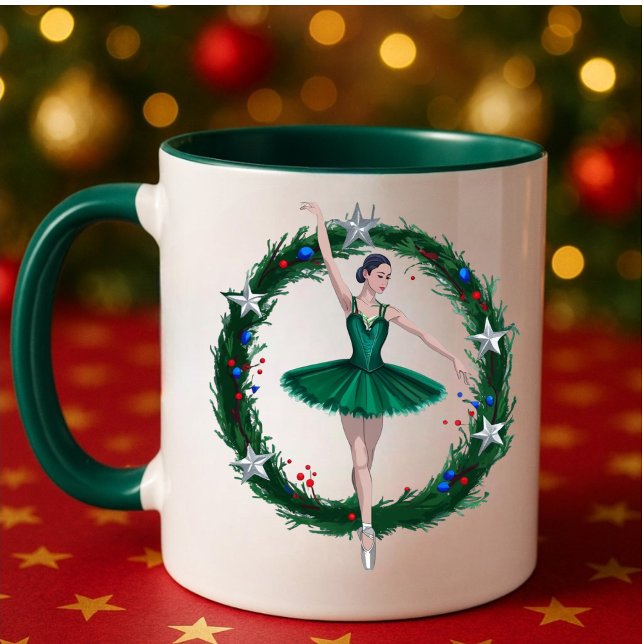 Caneca De Café Em Dois Tons Balé de quebra-cabeça | Green Christmas Ballerina (Criador carregado)