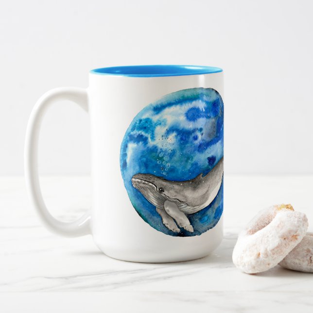 Caneca De Café Em Dois Tons Baleia Azul Terra (Com Donut)