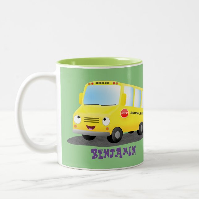 Caneca De Café Em Dois Tons Banda branca e feliz de ônibus escolar amarelo (Esquerda)