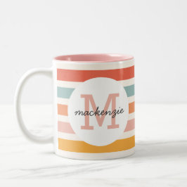 Caneca De Café Em Dois Tons Bandas Coloridas Retroativas Monogramas Personaliz