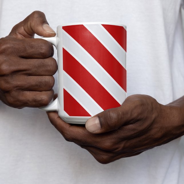 Caneca De Café Em Dois Tons Bandas de Diagonal Brancas Vermelhas (mugs and cups)