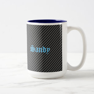 Caneca De Café Em Dois Tons Bandas Diagonais Finas Pretas e Cinzas