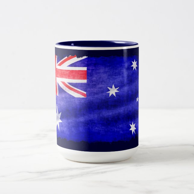 Caneca De Café Em Dois Tons Bandeira abaixo australiana, Design Patriótico (Centro)