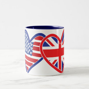 Caneca De Café Em Dois Tons Bandeira Americana/Union Jack Flag Hearts