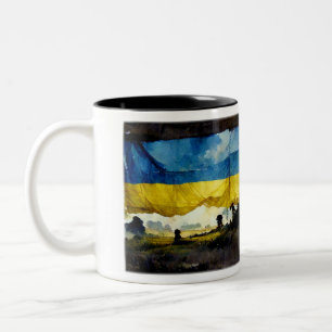 Caneca De Café Em Dois Tons Bandeira Batalha Ucraniana De Aquarela, Mug De Doi