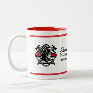 Caneca De Café Em Dois Tons Bandeira Cruz de Malta do Bombeiro e Linha Vermelh