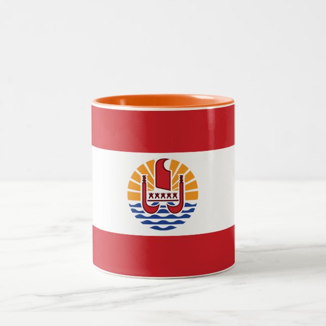 Caneca De Café Em Dois Tons Bandeira da Polinésia Francesa (Centro)