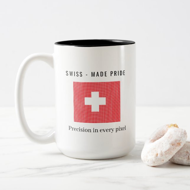 Caneca De Café Em Dois Tons Bandeira da Suiça (Com Donut)