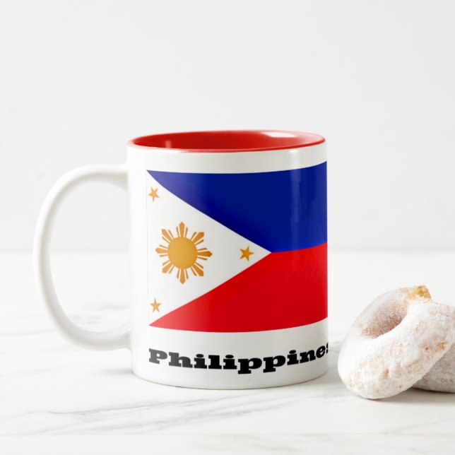 Caneca De Café Em Dois Tons Bandeira das Filipinas, arquipélago (Com Donut)