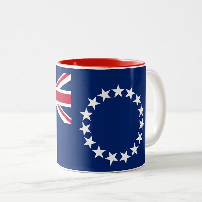 Caneca De Café Em Dois Tons Bandeira das Ilhas Cook (Frente Esquerda)