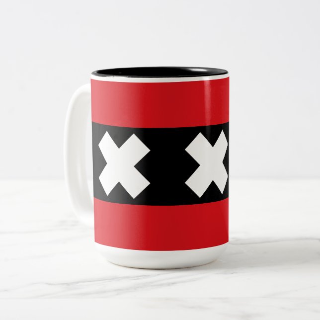 Caneca De Café Em Dois Tons Bandeira de Amesterdã (Frente Esquerda)