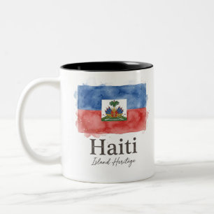 Caneca De Café Em Dois Tons Bandeira de Aquarela do Haiti Patrimônio Cariben