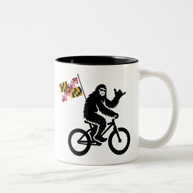 Caneca De Café Em Dois Tons Bandeira de Bigfoot Cycling Maryland (Direita)
