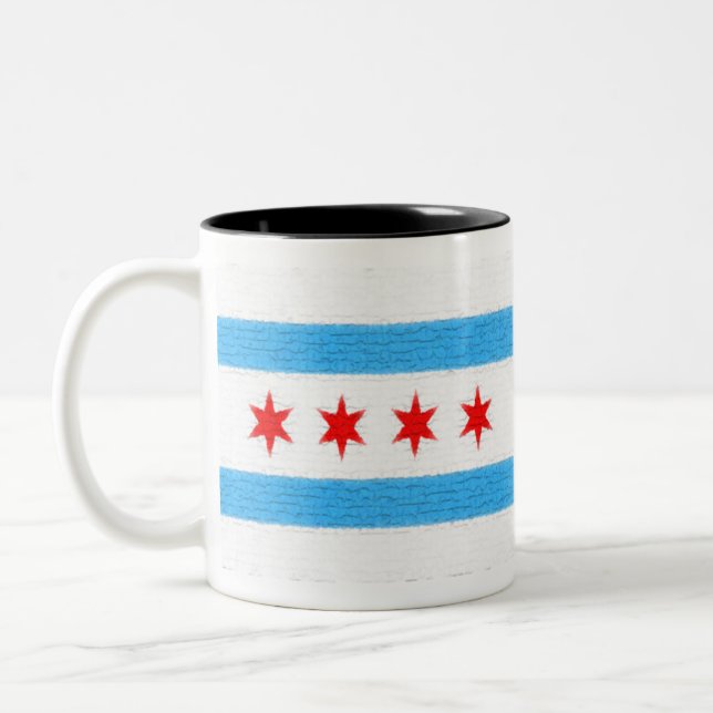 Caneca De Café Em Dois Tons Bandeira de Chicago (Esquerda)