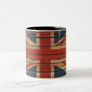 Caneca De Café Em Dois Tons Bandeira de madeira rústica de Reino Unido
