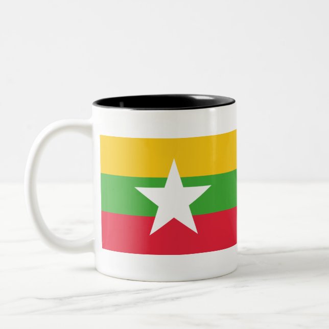 Caneca De Café Em Dois Tons Bandeira de Mianmar (Esquerda)