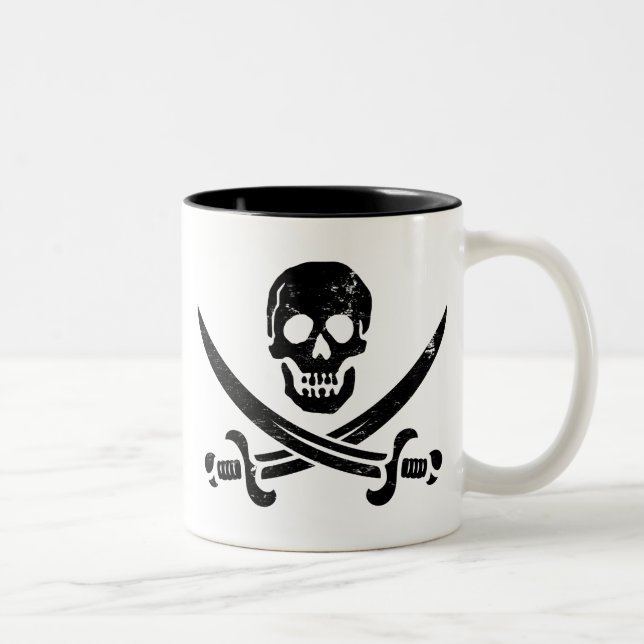 Caneca De Café Em Dois Tons Bandeira de pirata Roger alegre de John Rackham (Direita)