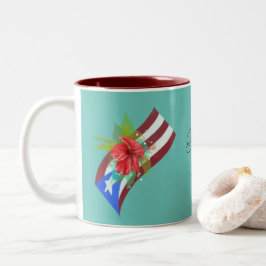 Caneca De Café Em Dois Tons Bandeira de Porto Rico com flor de maga