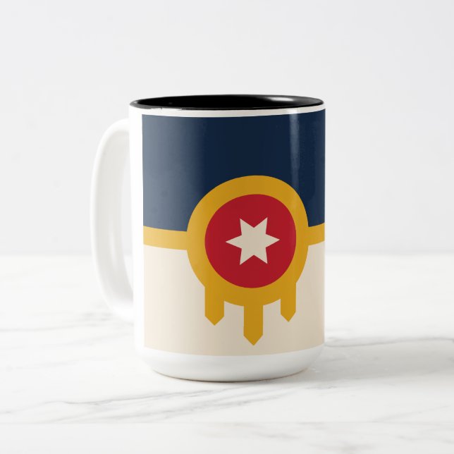Caneca De Café Em Dois Tons Bandeira de Tulsa (Oklahoma) (Frente Esquerda)