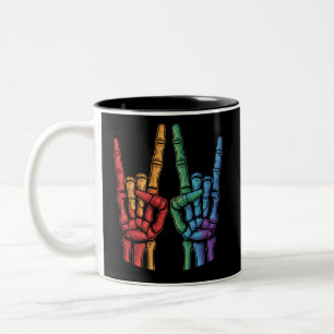 Caneca De Café Em Dois Tons Bandeira do Arco-Íris LGBTQ Orgulho Gay Mão de Roc