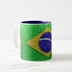 Caneca De Café Em Dois Tons Bandeira do Brasil - Café da Casa Glitter