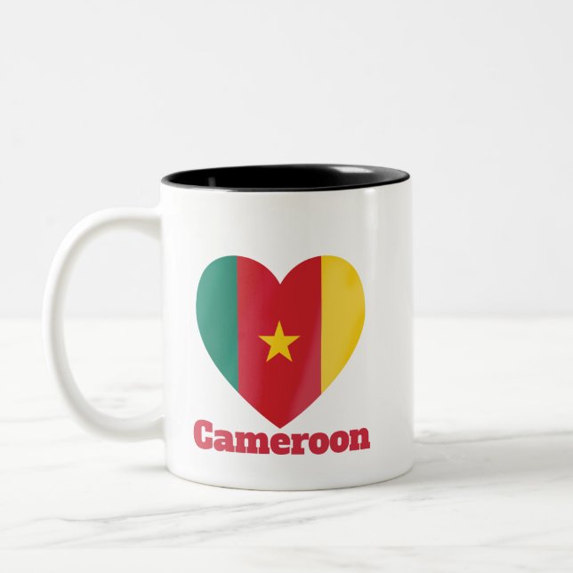 Caneca De Café Em Dois Tons Bandeira do Coração de Camarões (Esquerda)