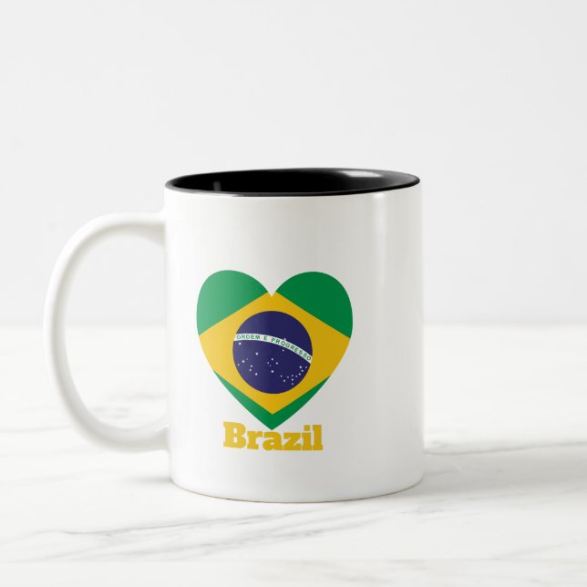 Caneca De Café Em Dois Tons Bandeira do Coração do Brasil (Esquerda)