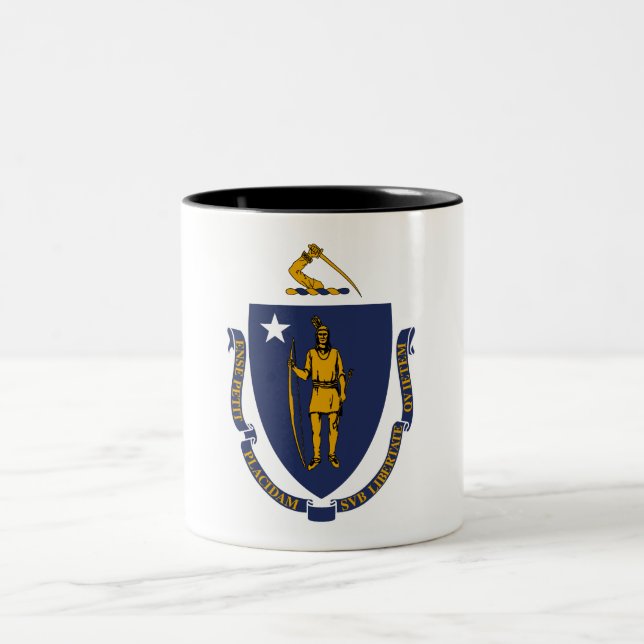 Caneca De Café Em Dois Tons Bandeira do Estado de Massachusetts (Centro)