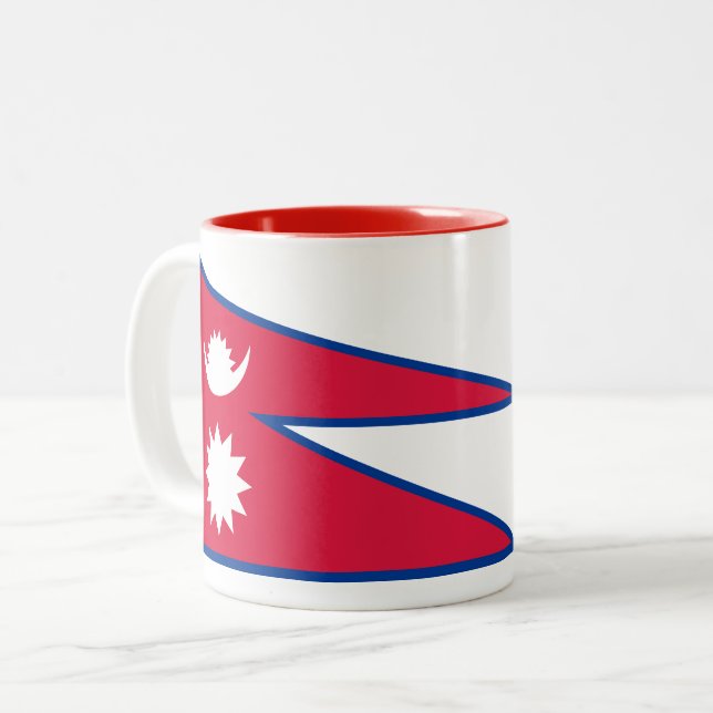 Caneca De Café Em Dois Tons Bandeira do Nepal (Frente Esquerda)