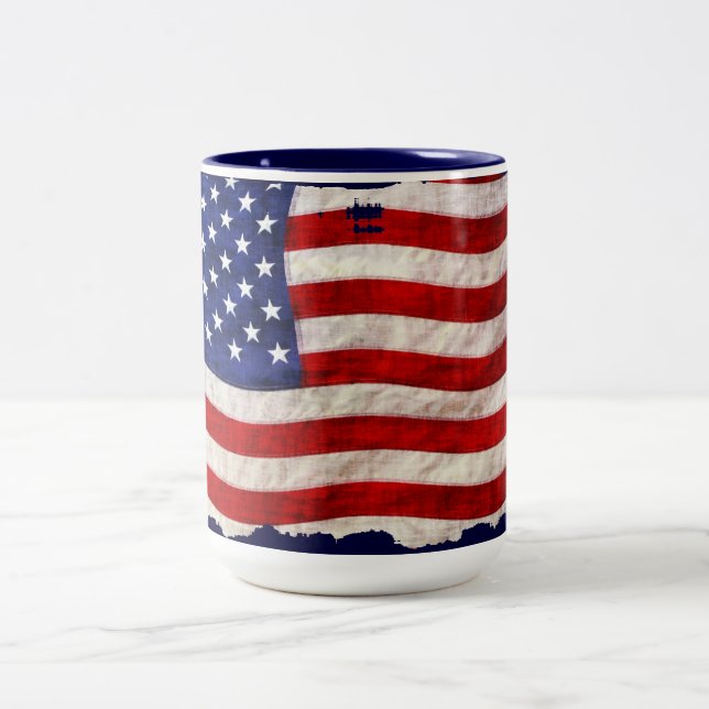 Caneca De Café Em Dois Tons Bandeira dos EUA, Design Patriótico, Estrelas e St (Centro)