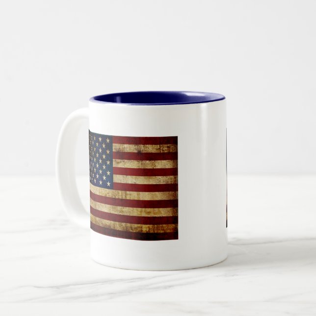 Caneca De Café Em Dois Tons Bandeira dos EUA / Grunged (Frente Esquerda)