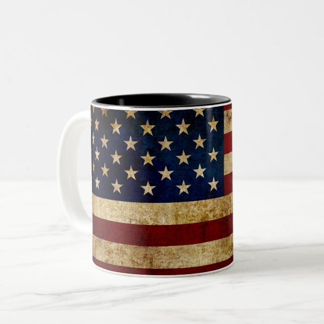 Caneca De Café Em Dois Tons Bandeira dos EUA / Grunged (Frente Esquerda)