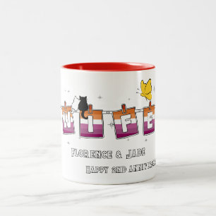 Caneca De Café Em Dois Tons Bandeira Lesbiana Pôr do Sol de Aniversário Feliz