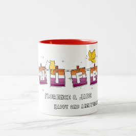 Caneca De Café Em Dois Tons Bandeira Lesbiana Pôr do Sol de Aniversário Feliz 