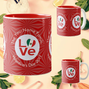 Caneca De Café Em Dois Tons Bandeira Mexicana Vermelho AMOR
