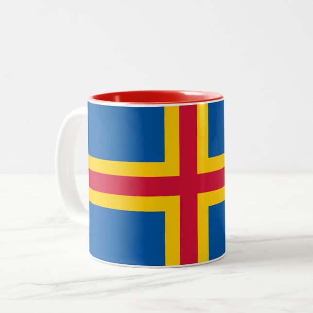 Caneca De Café Em Dois Tons Bandeira Patriótica das Ilhas Åland (Frente Esquerda)