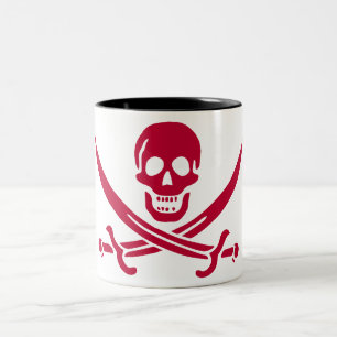 Caneca De Café Em Dois Tons Bandeira pirata da Caveira Vermelha e Espadas de C