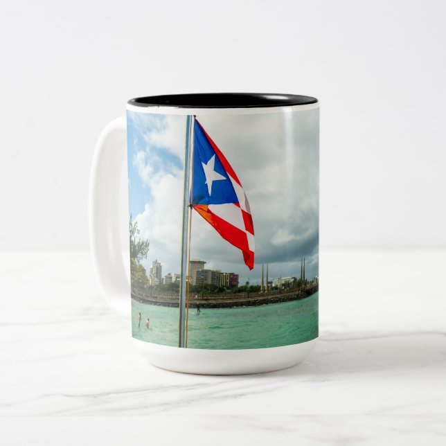 Caneca De Café Em Dois Tons Bandeira porto-riquenha (Frente Esquerda)