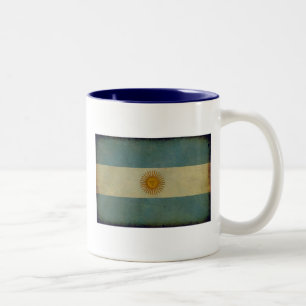 Caneca De Café Em Dois Tons Bandeira retro envelhecida vintage de Argentina