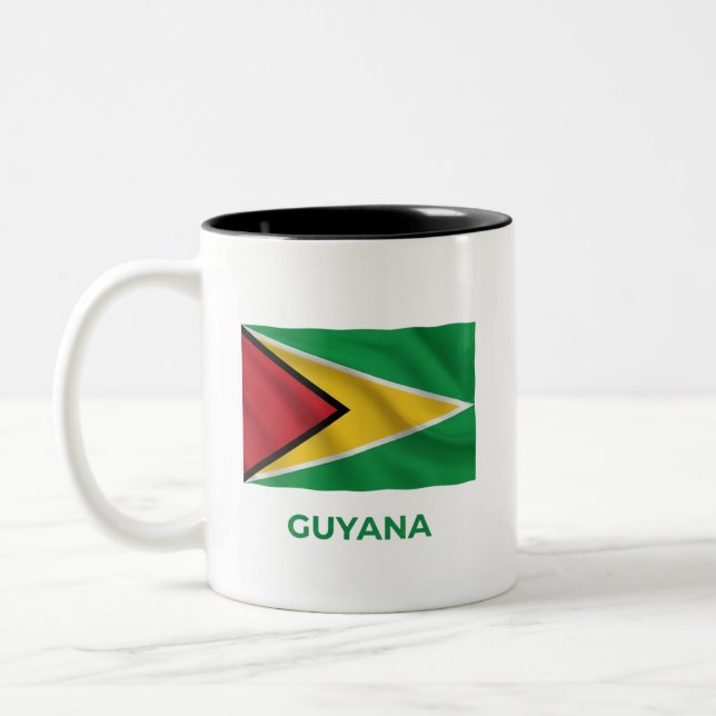 Caneca De Café Em Dois Tons Bandeira Simples da Guiana | Orgulho Diário (Esquerda)