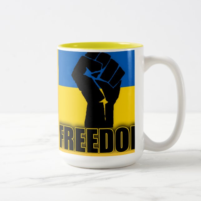 Caneca De Café Em Dois Tons Bandeira ucraniana com o punho para a LIBERDADE (Direita)