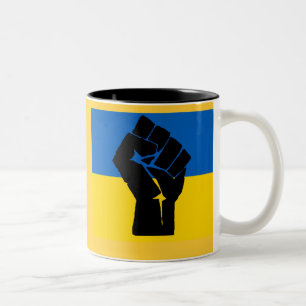 Caneca De Café Em Dois Tons Bandeira ucraniana com punho preto