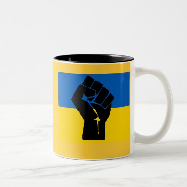 Caneca De Café Em Dois Tons Bandeira ucraniana com punho preto (Direita)